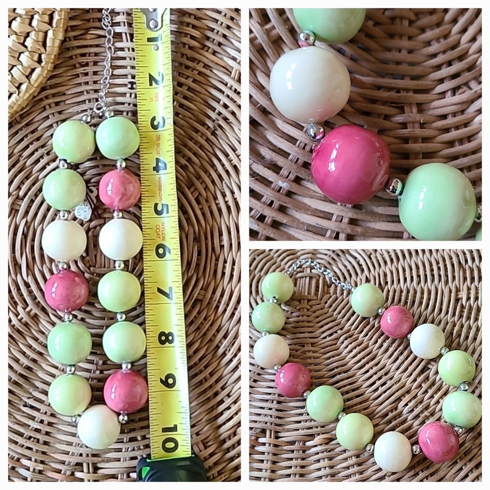 💙 2/$20 Vintage Chunky Beaded Colorful Choker Necklace Pink Green Cream